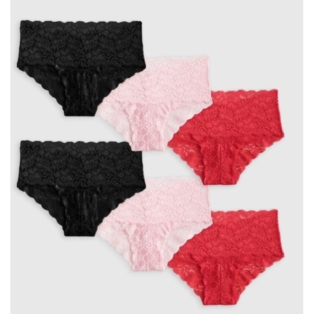Quince Stretch Lace Cheeky Brief (6-pack) Size Large Black, Pink, Coral